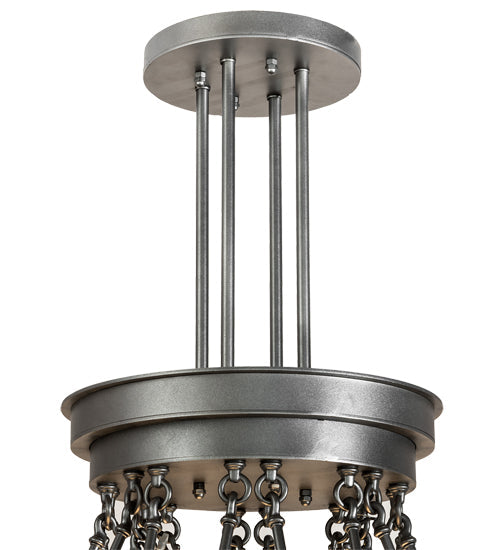 Meyda Lighting Cilindro 72" 16-Light Antique Copper & Extreme Chrome Ventura Chandelier With White Linen Textrene Shade and Fan