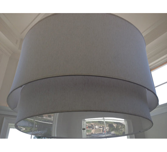 Meyda Lighting Cilindro 73" 12-Light 2-Tier Nickel Powder Coat Pendant Light With Cream Textrene Shade
