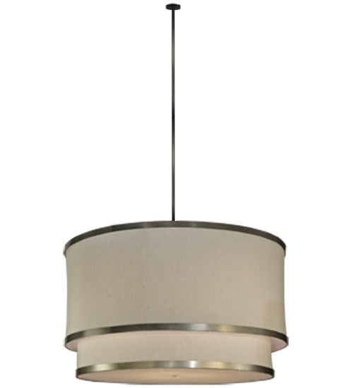 Meyda Lighting Cilindro 73" 2-Tier Nickel Pendant Light With Beige Fabric Shade