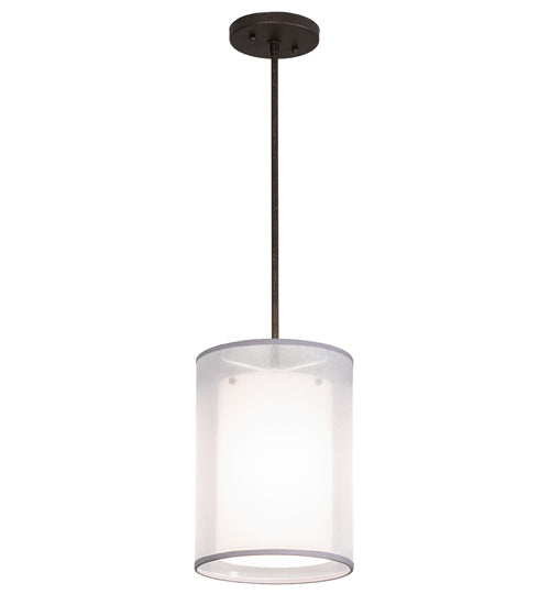 Meyda Lighting Cilindro 8" Gilded Tobacco Pendant Light With Silver Organza Textrene & Statuario Idalight Shade