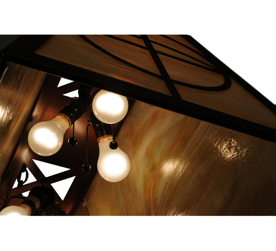 Meyda Lighting Circle Cross 48" 9-Light Vintage Copper Island Pendant Light With Beige Iridescent Shade Glasss