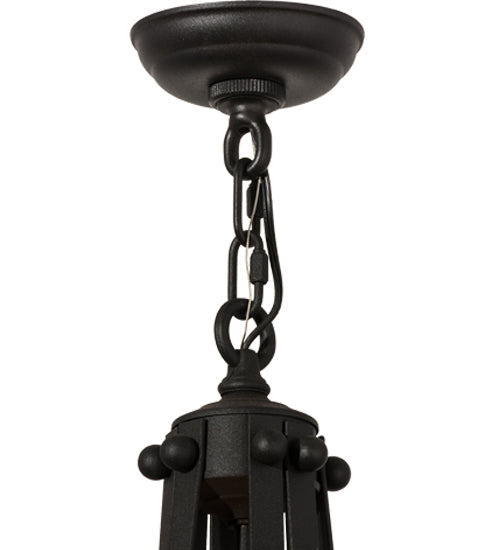 Meyda Lighting Citadel 23" 4-Light Old Iron Pendant Light With Clear Shade Glass