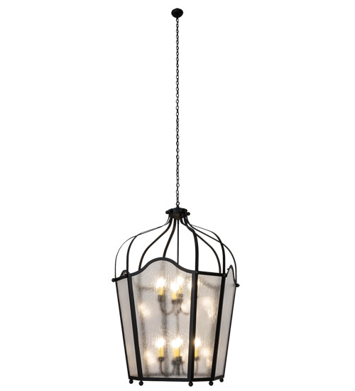 Meyda Lighting Citadel 42" 12-Light Textured Black Pendant Light With Clear Rainstone Idalight Shade Glass