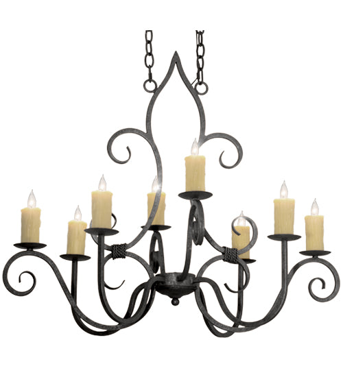 Meyda Lighting Clifton 36" 8-Light Smoke Pewter Oblong Chandelier With Beige Faux Candlelight