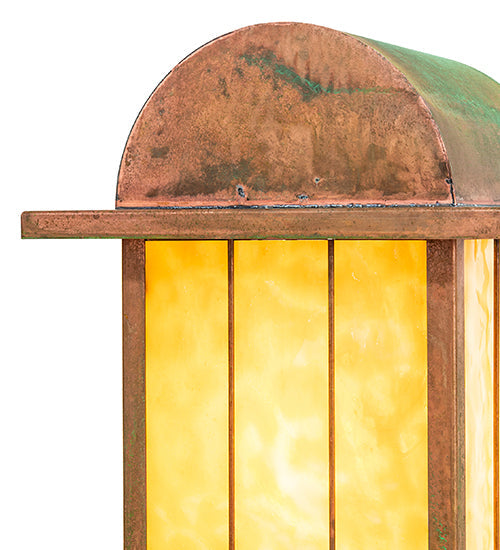 Meyda Lighting Clinton 13" Verdigris Arch Lantern Outdoor Pier Mount Light With Beige Art Shade Glass