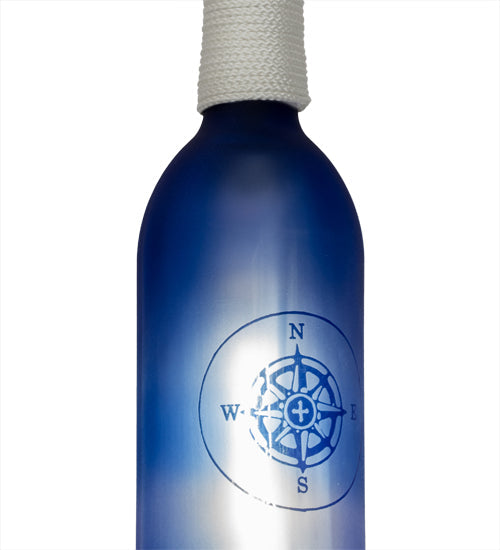 Meyda Lighting Coastal Collection 5" Black Mini Pendant Light With Blue Compass Sandblasted Wine Bottle Shade Glass