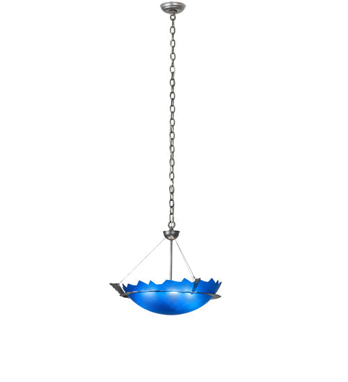 Meyda Lighting Colline 23" 3-Light Pewter Inverted Pendant Light With Blue Shade