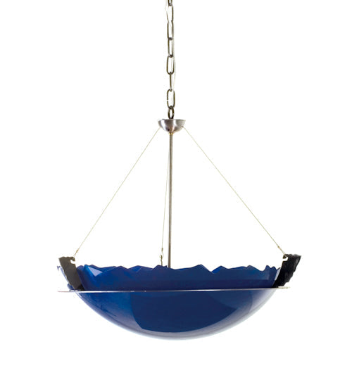 Meyda Lighting Colline 30" 3-Light Pewter Inverted Pendant Light With Lapis Blue Idalight Shade