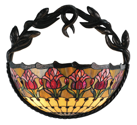 Meyda Lighting Colonial Tulip 17" 2-Light Mahogany Bronze Wall Sconce With Multi-Colored Shade Glass