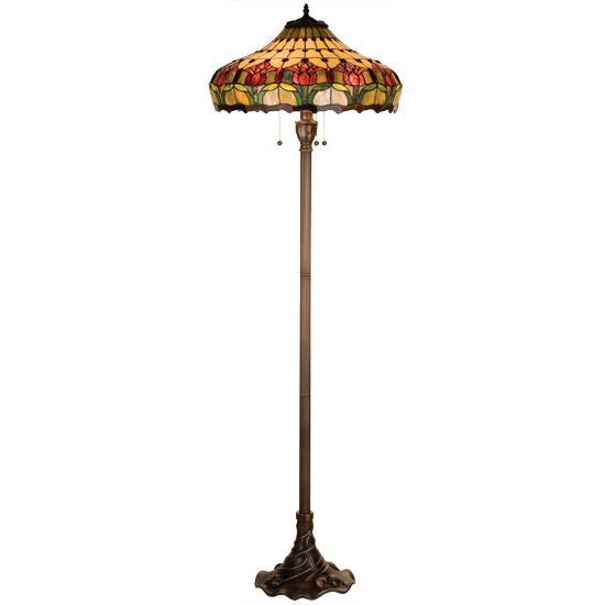 Meyda Lighting Colonial Tulip 64" 3-Light Mahogany Bronze Floor Lamp With Multi-Colored Shade Glass