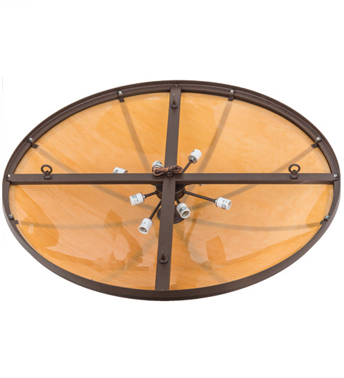 Meyda Lighting Commerce 48" 8-Light Cafe Noir Flush Mount Light With Beige Botticino Idalight Shade Glass