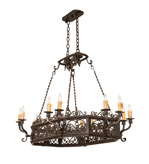 Meyda Lighting Conques 50" 12-Light Oil Rubbed Bronze Chandelier With Ivory Faux Candlelight