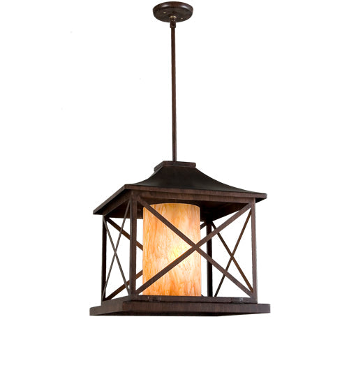 Meyda Lighting Contemplation 16" Rustic Iron Pendant Light With Ambra Siena Idalight Shade Glass