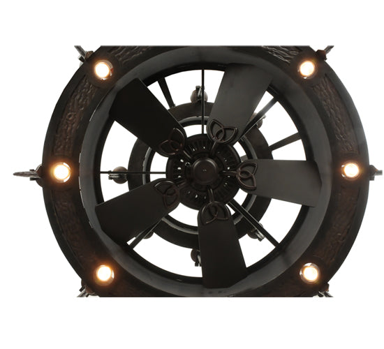 Meyda Lighting Costello 51" 28-Light 2-Tier Costello Black & Blackend Copper Chandelier With Faux Candlelight and Black Fan