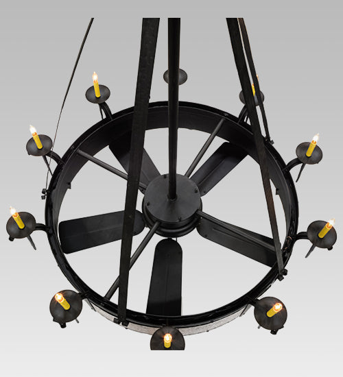 Meyda Lighting Costello 56" 10-Light Costello Black and Blackened Copper Chandelier With Amber Faux Candlelight and Fan