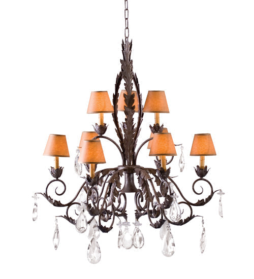 Meyda Lighting Country French 36" 10-Light 2-Tier Cajun Spice Chandelier With Taos Parchment Shade