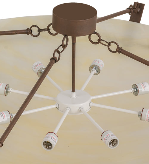 Meyda Lighting Covina 47" 8-Light Antique Rust Semi-flush Mount Light With Beige Botticino Idalight Shade Glass