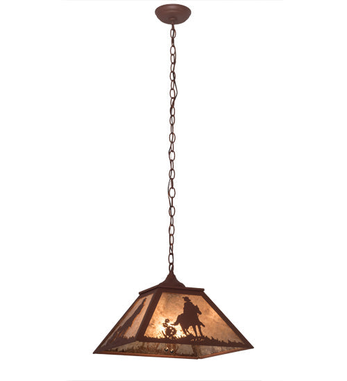 Meyda Lighting Cowboy 23" 2-Light Rust Pendant Light With Silver Mica Shade Glass