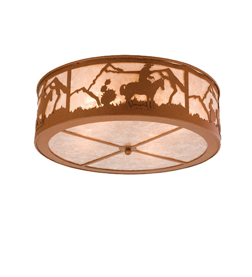 Meyda Lighting Cowboy 24463 22" 4-Light Rust Flush Mount Light With Silver Mica Shade Glass