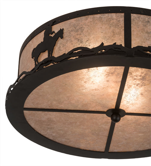 Meyda Lighting Cowboy & Steer 22" 2-Light Textured Black Flush Mount Light With Silver Mica Shade Glass