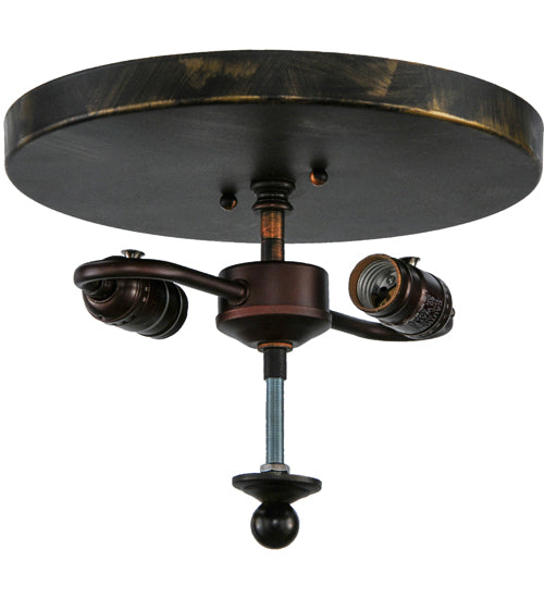 Meyda Lighting Craftsman 16" 2-Light Antique Black Prime Flush Mount Light With Beige Iridescent Shade Glass