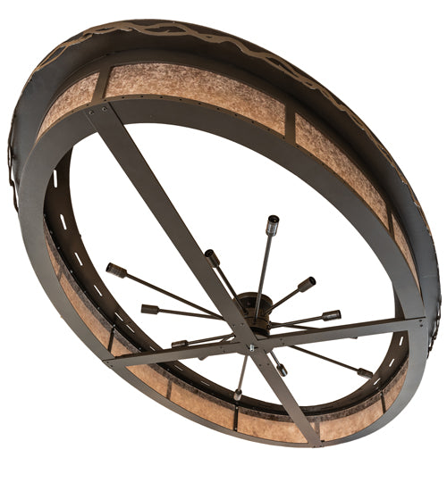 Meyda Lighting Craftsman Prime 72" 12-Light Timeless Bronze Vein Flush Mount Light With Silver Mica Shade Glass
