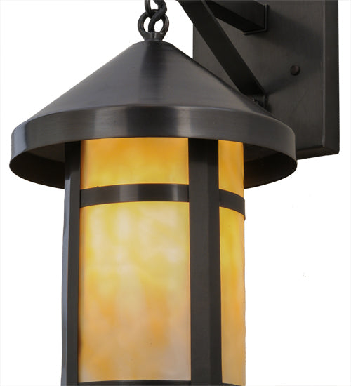 Meyda Lighting Craftsman Signature 8" Craftsman Brown Fulton Hanging Wall Sconce With Beige Art Shade Glass