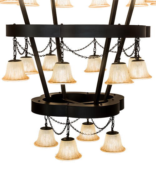 Meyda Lighting Cretella 96" 84-Light 6-Tier Solar Black Chandelier With Beige Shade Glass