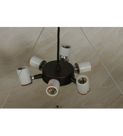Meyda Lighting Cypola 36" 6-Light Oil Rubbed Bronze Inverted Pendant Light With Whitestone Idalight Shade Glass