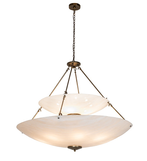 Meyda Lighting Cypola 56" 12-Light 2-Tier Gold Vein Inverted Pendant Light With Fleshtone Idalight Shade