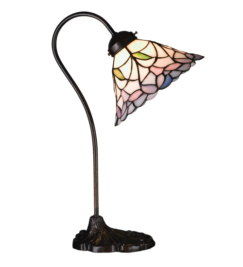 Meyda Lighting Daffodil Bell 18" Mahogany Bronze Desk Table Lamp With Multi-Colored Shade Glass