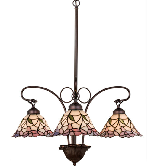 Meyda Lighting Daffodil Bell 25" 3-Light Mahogany Bronze Chandelier With Multi-Colored Shade Glass