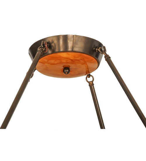 Meyda Lighting Davis Street 55" 12-Light Craftsman Brown On Waxed Brass Inverted Pendant Light With Amber Shade Glass