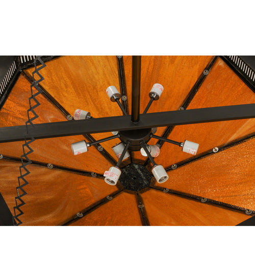 Meyda Lighting Davis Street 55"W x 62"H 12-Light Craftsman Brown Inverted Pendant Light With Botticino Idalight Shade