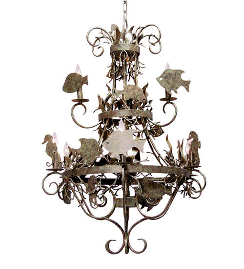 Meyda Lighting De La Mar 32" 9-Light 2-Tier Capri Chandelier With Faux Candlelight
