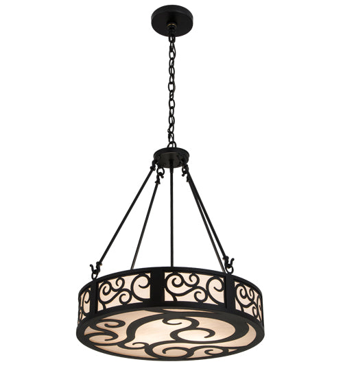 Meyda Lighting Dean 24" 3-Light Textured Black Inverted Pendant Light With Beige Fleshtone Idalight Shade Glass