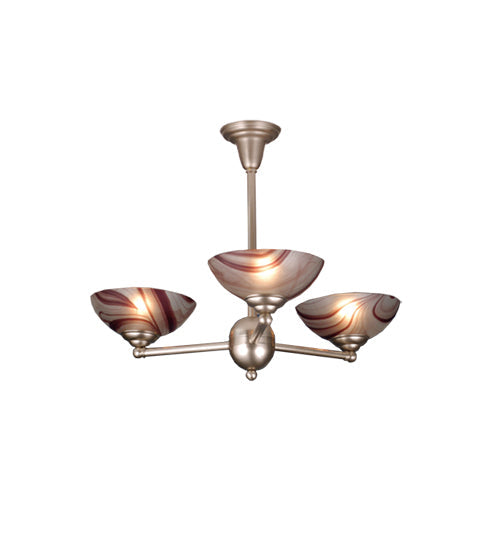 Meyda Lighting Deco Ball 31" 3-Light Brushed Nickel Chambord Swirl Chandelier With Pink & Beige Shade Glass