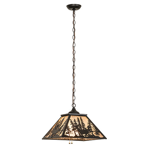 Meyda Lighting Deer Through the Trees 22" Textured Black Pendant Light With Silver Mica Shade Glass