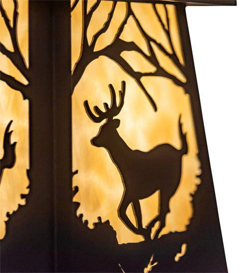Meyda Lighting Deer at Dawn 24" 2-Light Bronze Island Pendant Light With Beige Shade Glass