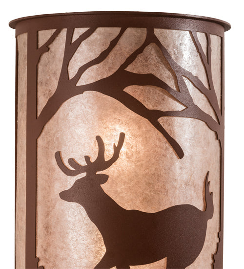Meyda Lighting Deer at Lake 13" 2-Light Rust Wall Sconce With Silver Mica Shade Glass
