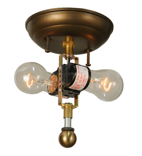 Meyda Lighting Deer at Lake 14" 2-Light Antique Copper Flush Mount Light With Silver Mica Shade Glass
