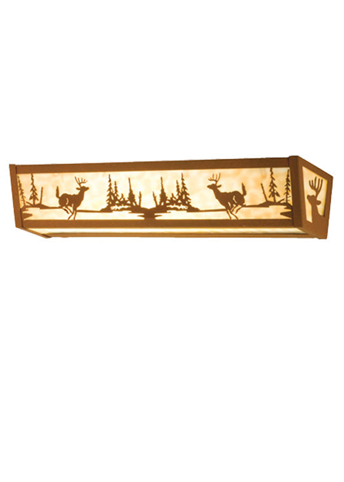 Meyda Lighting Deer at Lake 30" 4-Light Earth Vanity Light With Beige Shade Glass