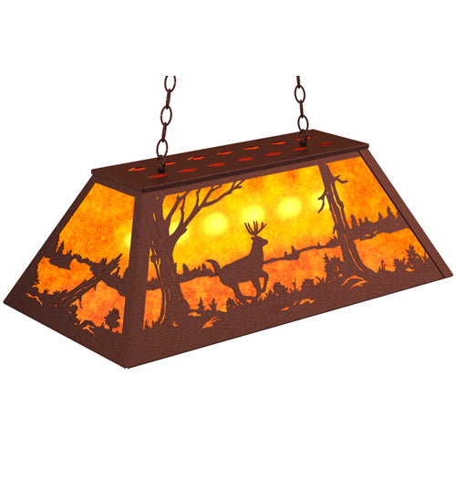 Meyda Lighting Deer at Lake 33" 6-Light Rust Island Pendant Light With Amber Mica Shade Glass
