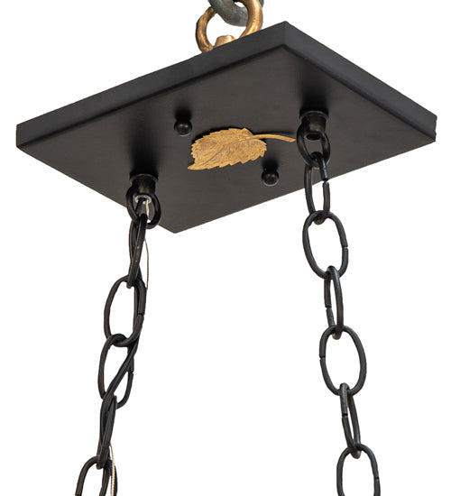 Meyda Lighting Deer at Lake 33" 6-Light Textured Black Island Pendant Light With Amber Mica Shade Glass