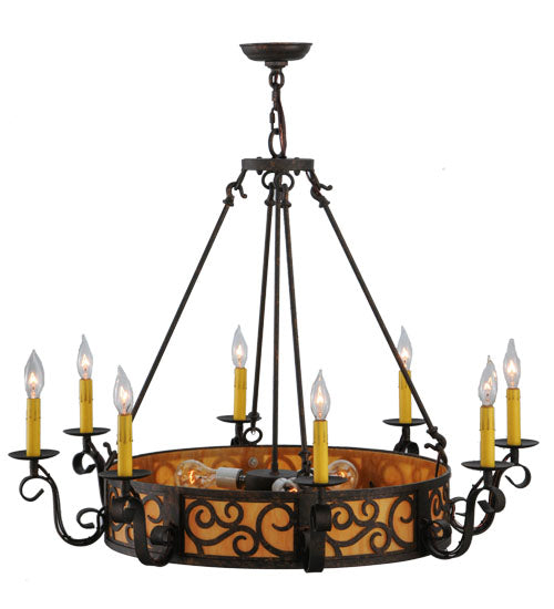 Meyda Lighting Delano 36" 11-Light Cajun Spice Chandelier With Ambra Siena Idalight Shade Glass