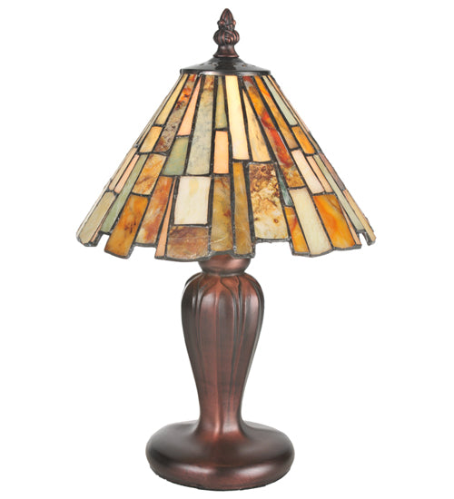 Meyda Lighting Delta 13" Mahogany Bronze Mini Table Lamp With Multi-Colored Jadestone Shade