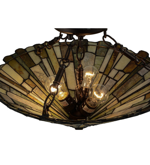 Meyda Lighting Delta 17" 3-Light Mahogany Bronze Semi-flush Mount Ceiling Light With Multi-Colored Jadestone Shade