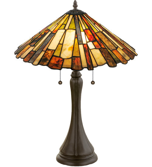 Meyda Lighting Delta 23" 2-Light Mahogany Bronze Table Lamp With Multi-Colored Jadestone Shade