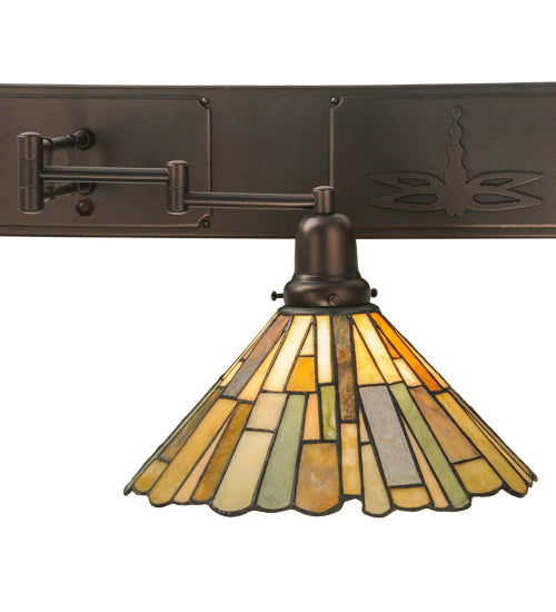 Meyda Lighting Delta 36-55" 2-Light Mahogany Bronze Swing Arm Wall Sconce With Multi-Colored Jadestone Shade