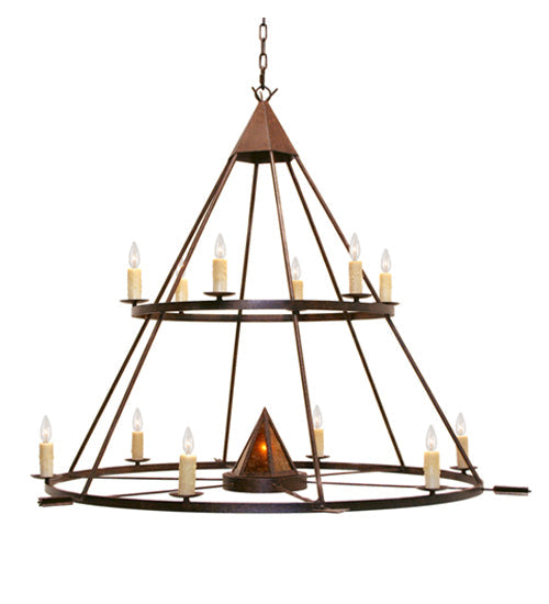 Meyda Lighting Desert Arrow 60" 13-Light 2-Tier Rusty Nail Chandelier With Amber Mica Shade Glass